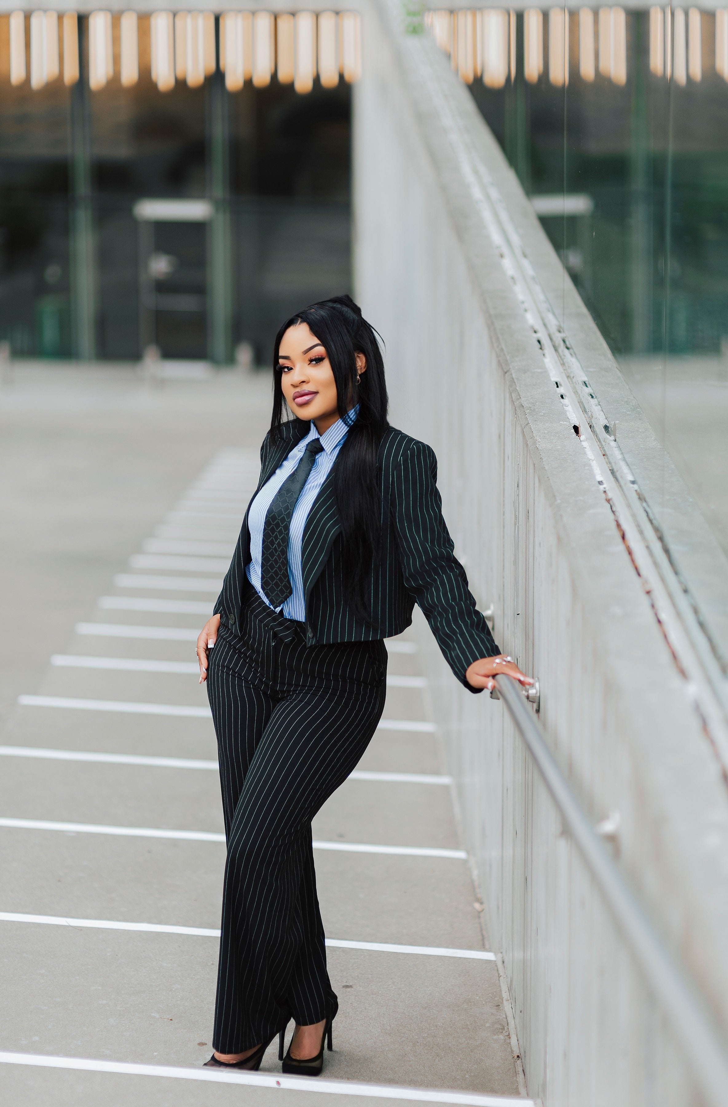 The Pinstripe Memo - Cropped Blazer Suit Set