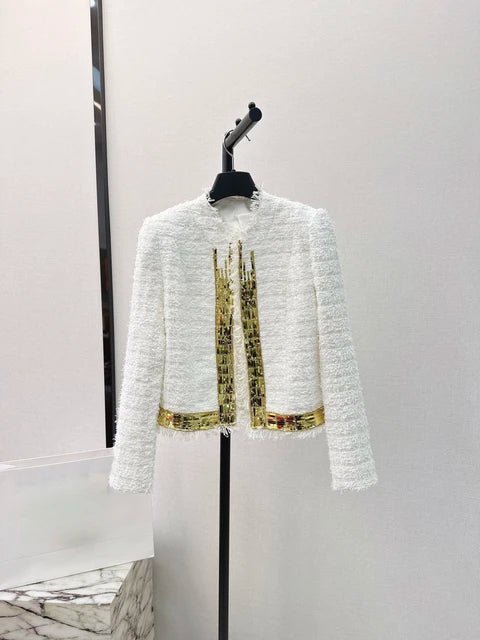 Chic Ivory Tweed Embellished Jacket