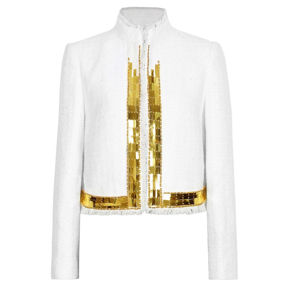 Chic Ivory Tweed Embellished Jacket